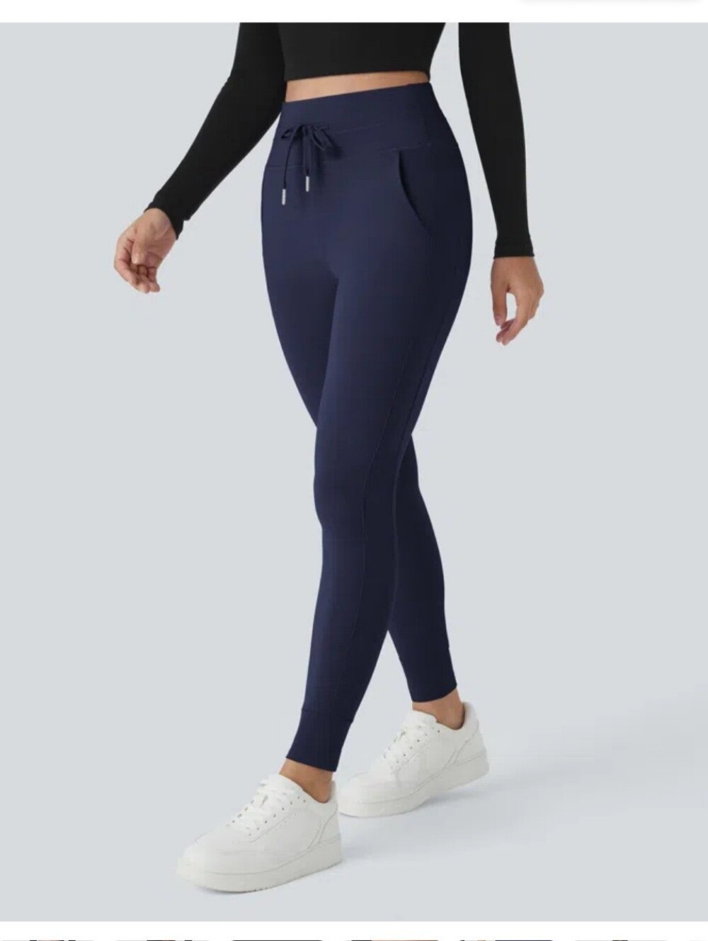 Women’s High-Waisted Drawstring Pocket Stretch Leggings - Navy